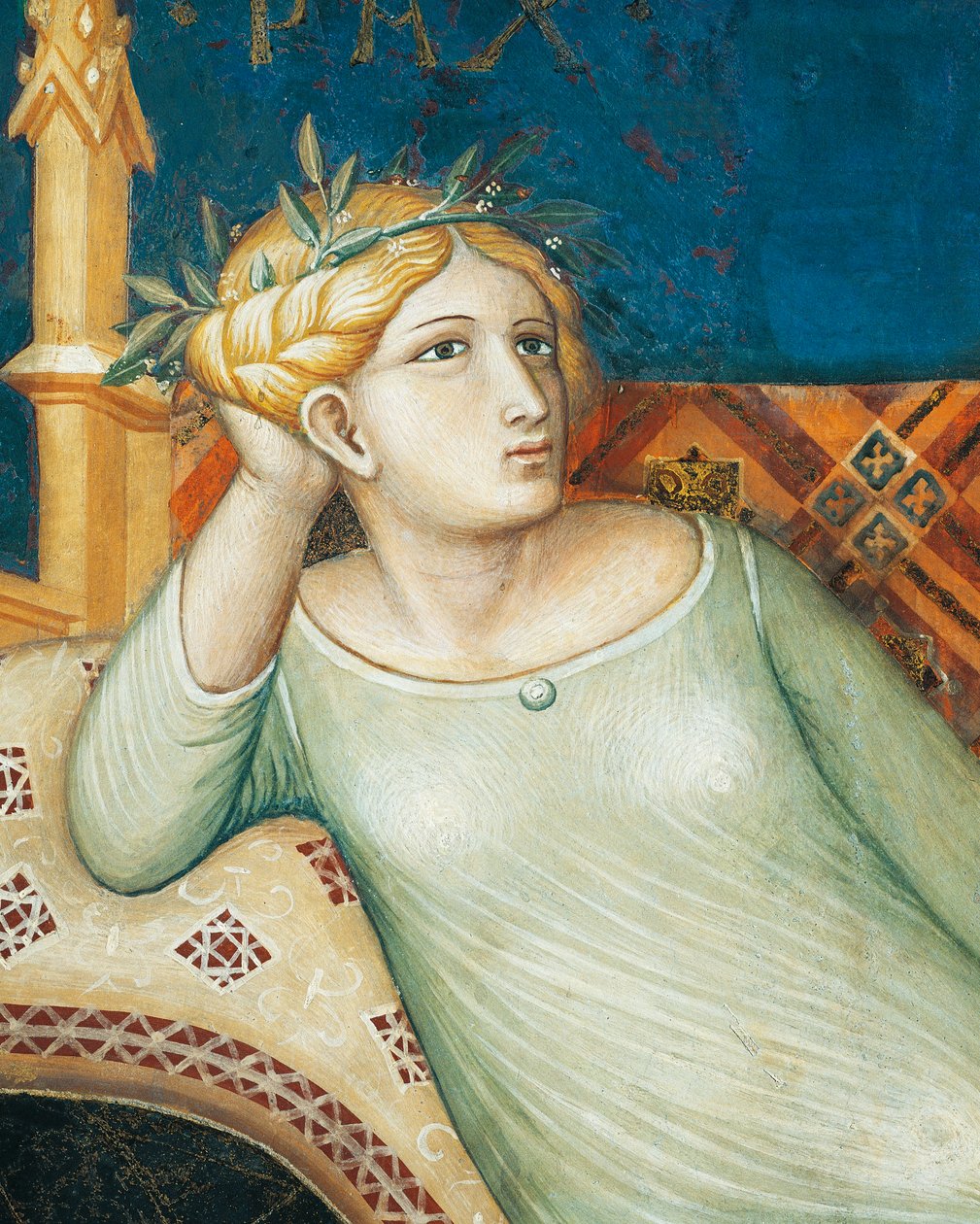 Alegorie dobré vlády, míru, detail z Alegorie a účinky dobré a špatné vlády ve městě a na venkově od Ambrogio Lorenzetti