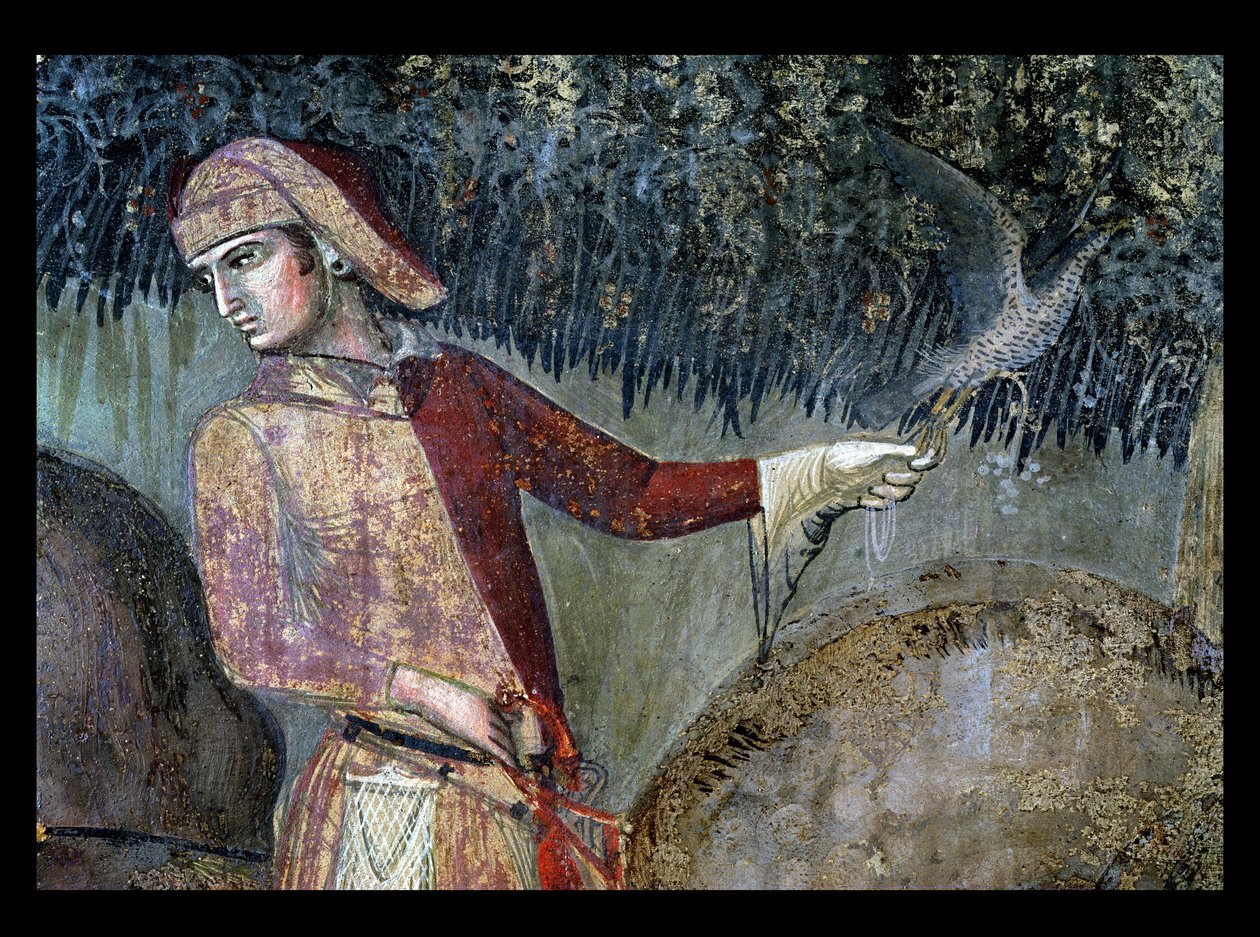 Účinky dobré vlády na venkově, detail sokolníka, 1388-40 od Ambrogio Lorenzetti