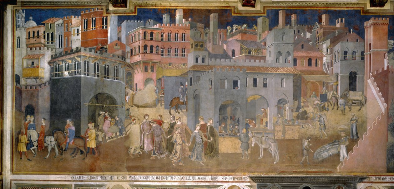 Účinky dobré vlády ve městě Cyklus fresek Alegorie dobré a špatné vlády, 1338-1339 od Ambrogio Lorenzetti