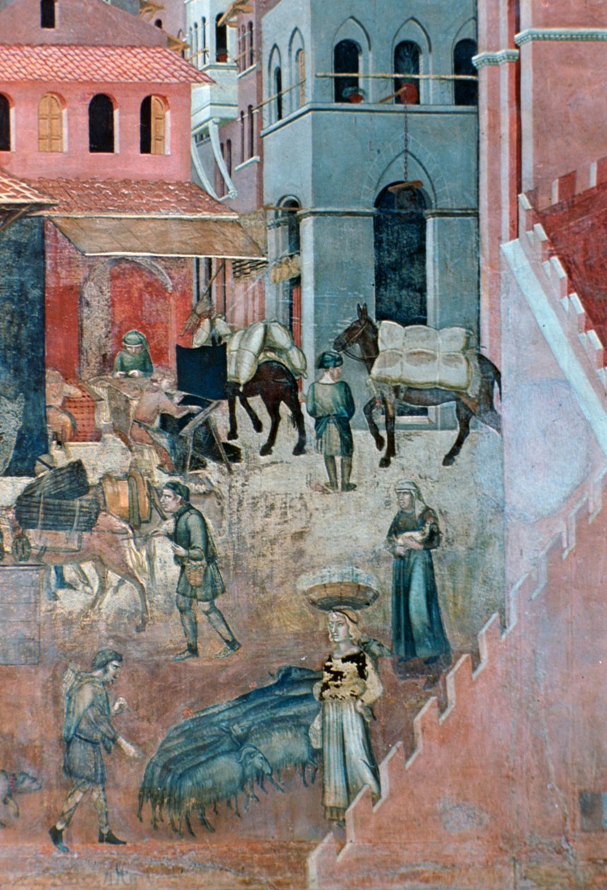 Účinky dobré vlády na život ve městě, detail, 1338-1340 od Ambrogio Lorenzetti