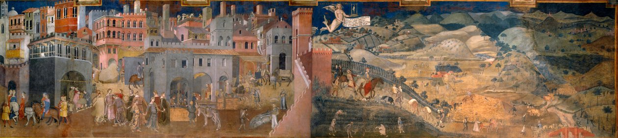 Účinky dobré a špatné vlády ve městě a na venkově. Detail účinků dobré vlády ve městě a na venkově. od Ambrogio Lorenzetti