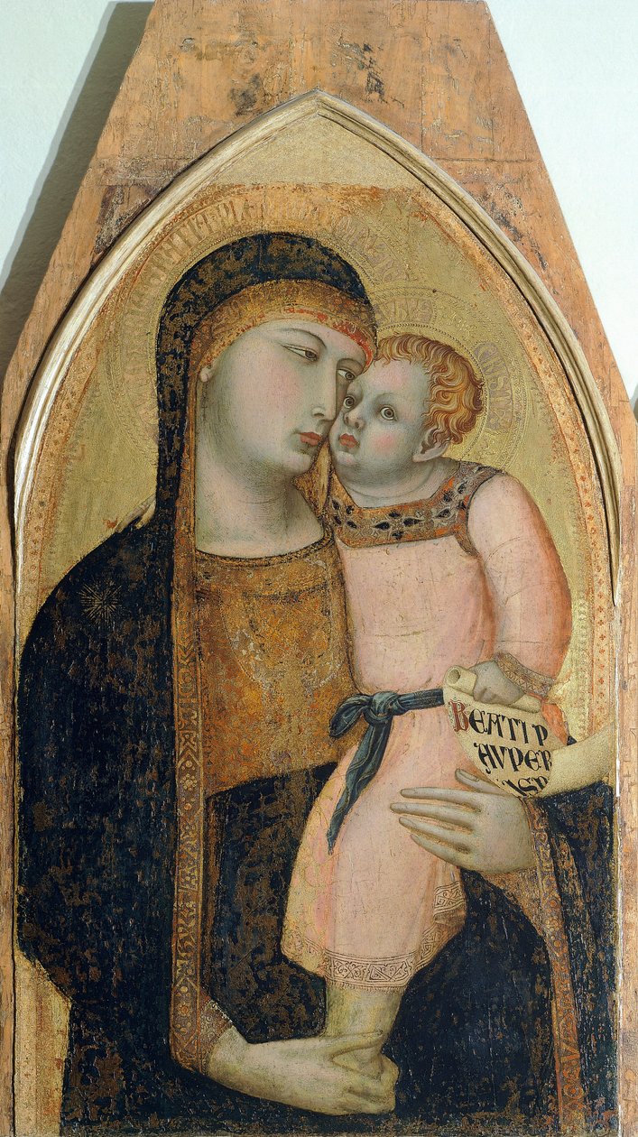 Madona s dítětem, detail z Triptychu zobrazující Madonu s dítětem s Máří Magdalenou a sv. Dorotou od Ambrogia Lorenzettiho (1290-cca 1348), olej na dřevě od Ambrogio Lorenzetti