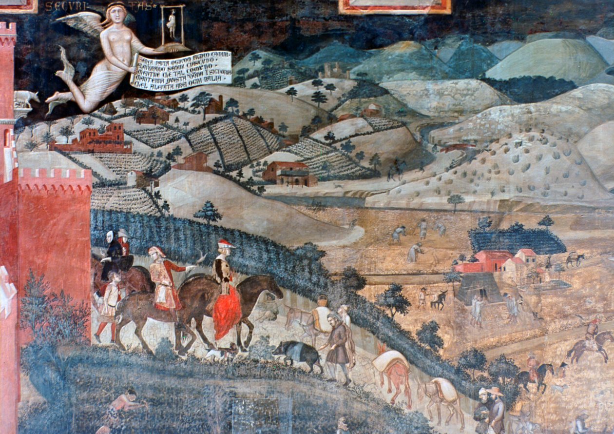 Účinky dobré vlády na venkově, detail, 1338-1340 od Ambrogio Lorenzetti
