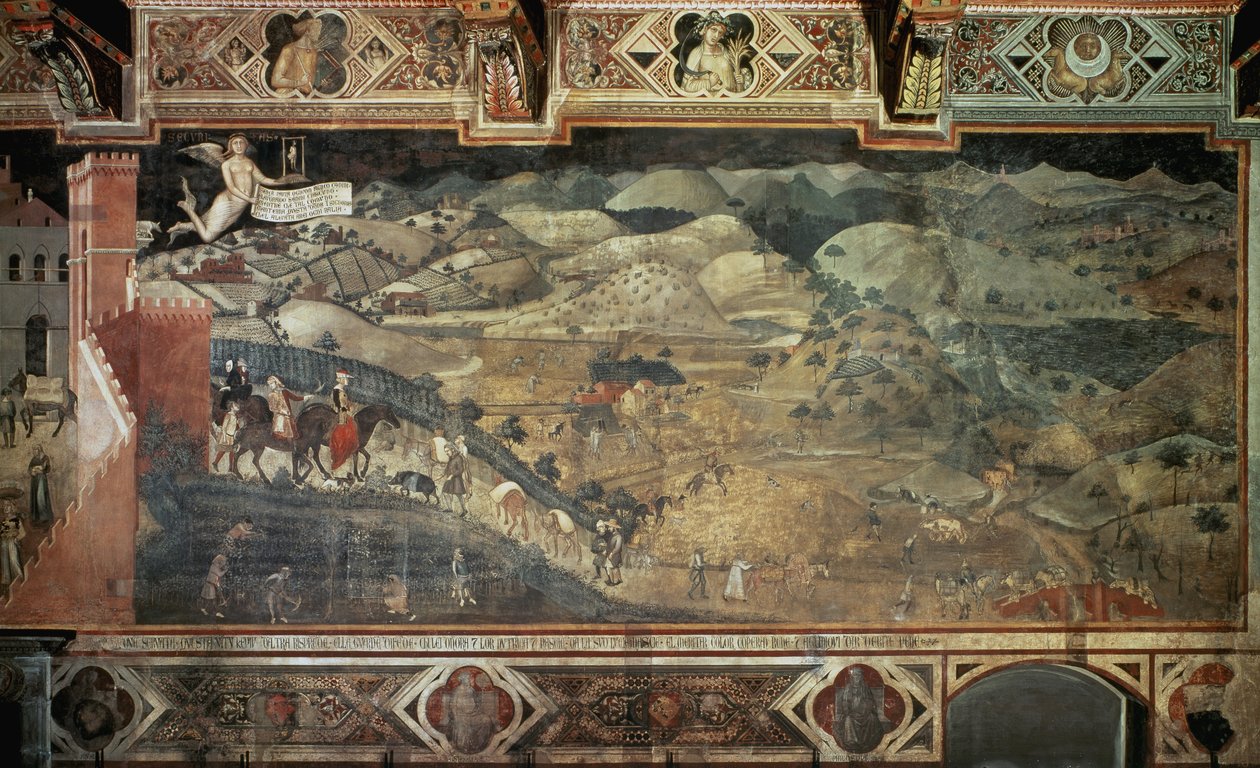 Venkov (detail Efekty dobré správy ve městech a na venkově) - Freska od Ambrogia Lorenzettiho (1285-1348?), 390x810 cm od Ambrogio Lorenzetti