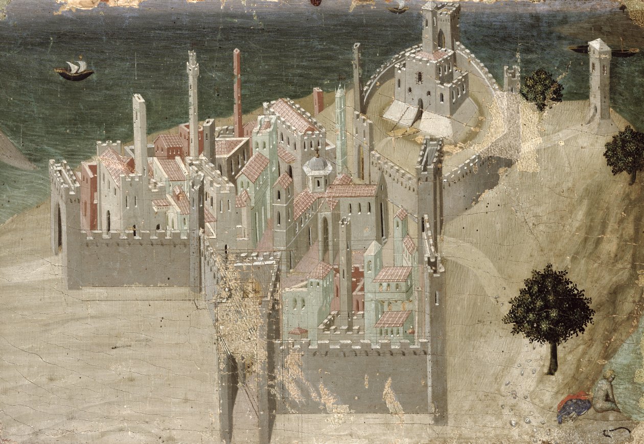 Pohled na pobřežní město (olej na panelu) od Ambrogio Lorenzetti