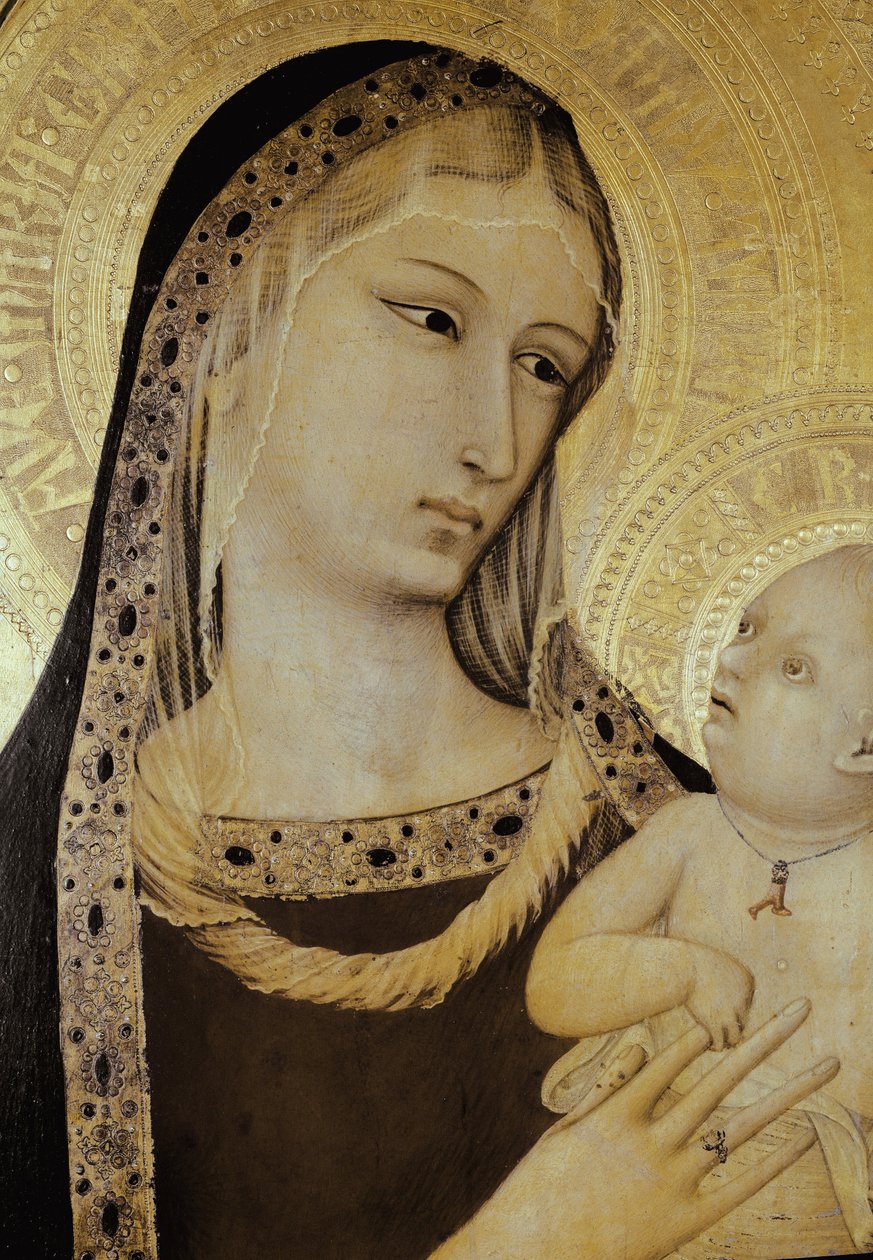 Panna a dítě, detail. Triptych svatého žalobce (tempera na dřevě od Ambrogio Lorenzetti