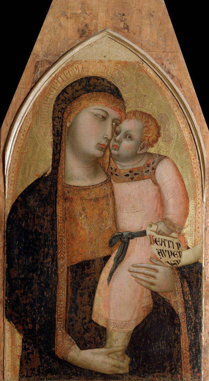 Panna s dítětem (střední panel polyptychu) - tempera a zlato na panelu od Ambrogio Lorenzetti