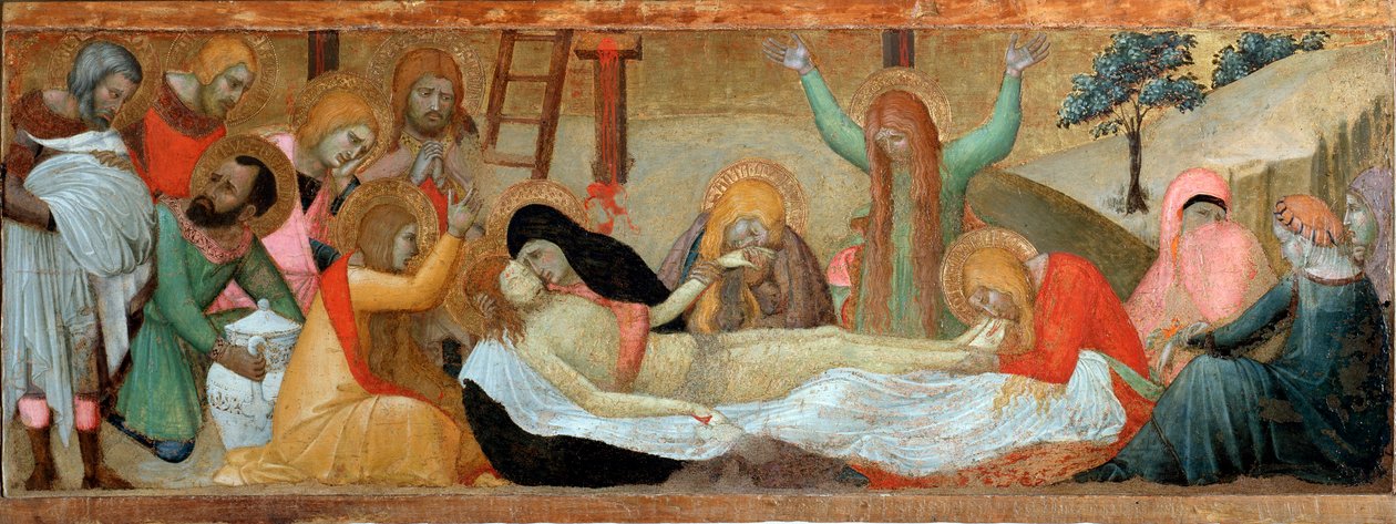pieta (Predella polyptychu Panna a dítě) - tempera a zlato na desce od Ambrogio Lorenzetti