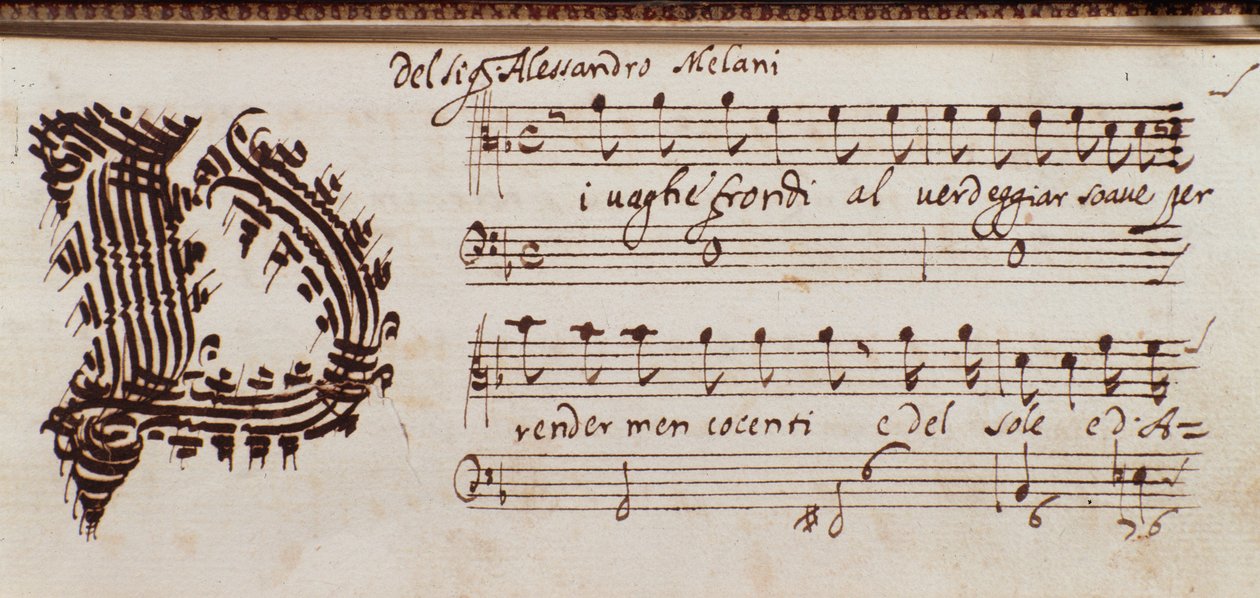 Stránka sbírky hudebních partitur Alessandra Stradelly od Ambrogio Preda