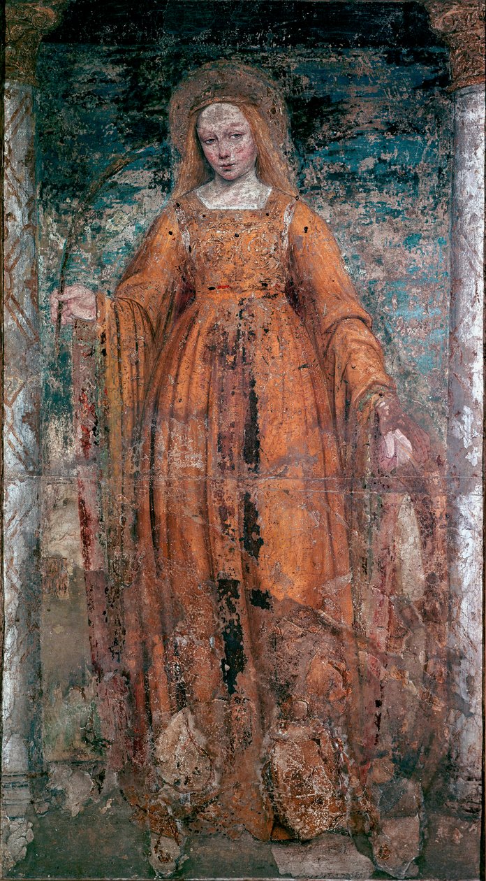 Svatá Kateřina Sienská Freska od Ambrogia da Fossana zvaného Bergognone (1460-1523). Rozměr.170x77 cm Milán, Brera Art Gallery od Ambrogio da Fossano (c.1460 1523) (attr.to)