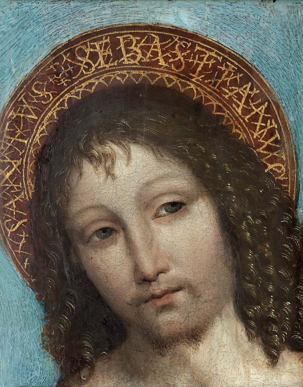 Svatý Šebestián - Obraz od Ambrogia Stefani da Fossano, dit il Bergognone nebo Borgognone (Le Bouguignon) (1453-1523), olej na dřevě (23x18 cm) - Svatý Šebestián, Olej na dřevě od Ambrogia Bergognone, konec 15.-začátek 16. století - Soukromá sbírka od Ambrogio da Fossano (c.1460 1523)