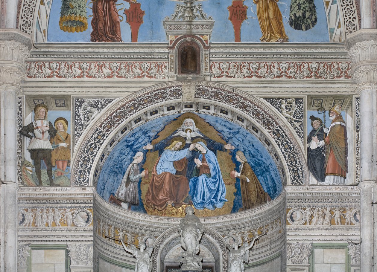 Korunovace Panny Marie s Bohem a Duchem svatým mezi Francescem a Ludovicem Sforzovými, 1500-1522 od Ambrogio da Fossano
