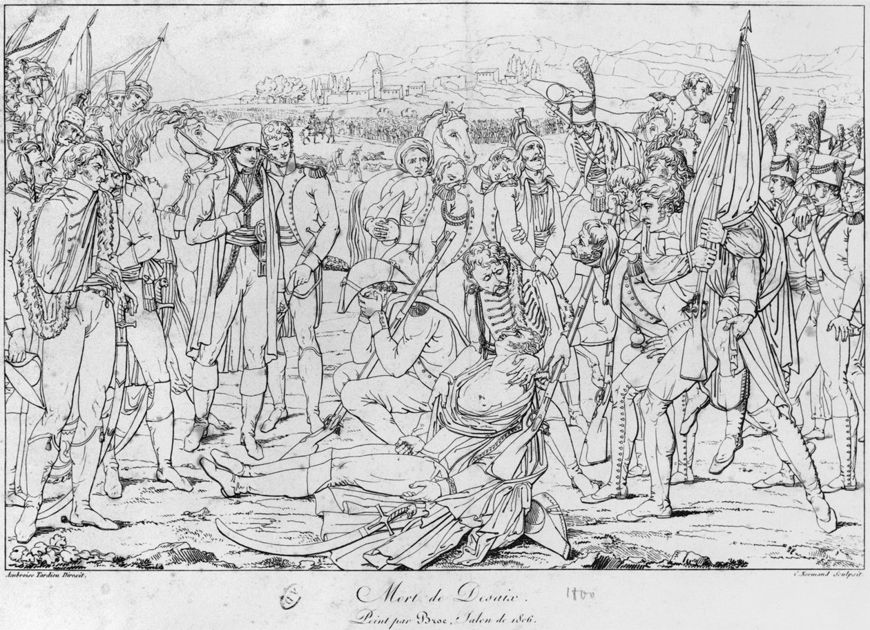 Smrt generála Desaixe v bitvě u Marenga dne 14. června 1800 podle obrazu Jeana Broca, Salon z roku 1806, vyrytý Charlesem Normandem (1765-1840) od Ambroise Tardieu