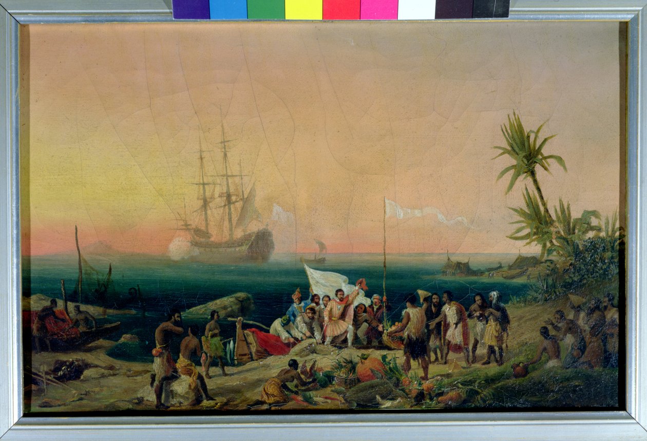 Jean de Bethencourt (asi 1360-1425), normanský mořeplavec, objevil ostrov Lanzarote v roce 1402, 1848 od Ambroise Louis Garneray
