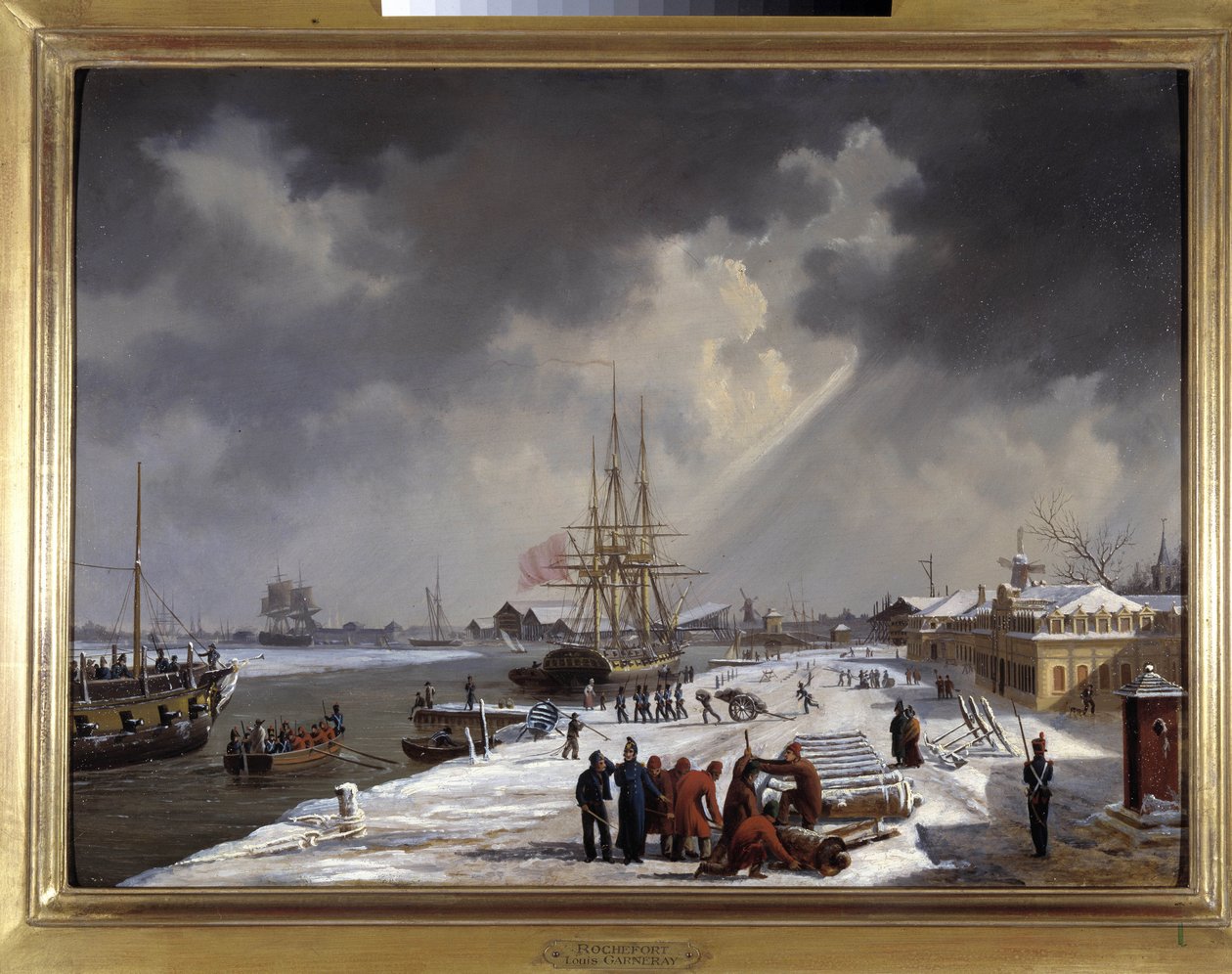 Le port de Rochefort od Louis Garneray, sd. kolem 1820, Olej na plátně, V. 0,330; L. 0,460. CCIP Sb. od Ambroise Louis Garneray