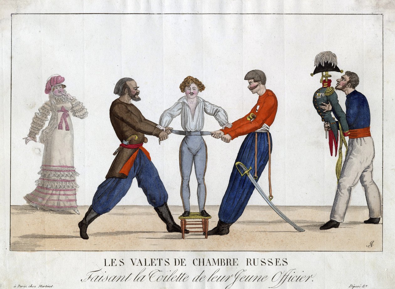 Toaleta mladého ruského důstojníka - Garneray, Ambroise Louis (1783-1857) - c. 1815 - Lept, akvarel - 24x32,6 - Soukromá sbírka od Ambroise Louis Garneray