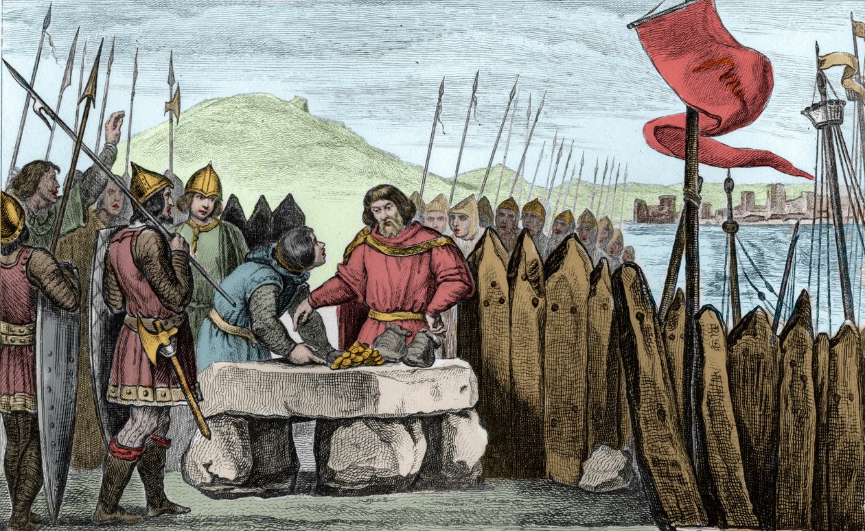 Karel III Tlustý (839-88) vyplácí vikingské nájezdníky v roce 886 - Charles III 3 le Gros (839-888) císař Západu (881-887) a regent Francie (884-887) tábořili pod hradbami Paříže aniž by se odvážili bojovat s Normany, raději si koupili jejich důchod od Ambroise Tardieu