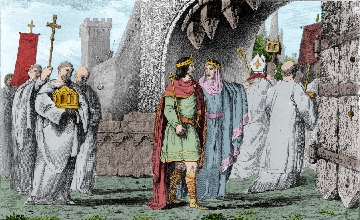 Chilperik I. (539-584) v náboženském průvodu – Chilperik I. po vraždě Sigeberta vstoupil do Paříže po procesí, aby nevypadal, že porušuje přísahu, kterou složil, že přijde pouze se souhlasem svých bratrů. Brunehaut (nebo Brunehilde od Ambroise Tardieu