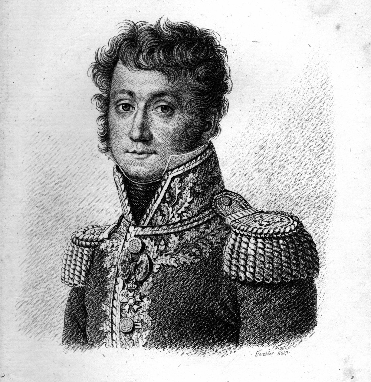 Generál baron Gilbert Desiree Joseph Bachelu. (1777-1849).in “” Portréty francouzských generálů””. Vyryl Ambroise Tardieu v roce 1818. Sbírka Stella od Ambroise Tardieu