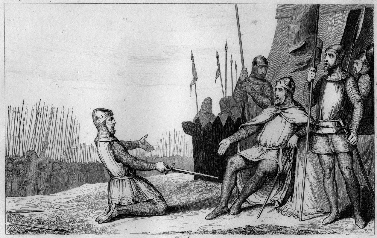 Henri I. (1008-60) v roce 1032 opustil svého bratra Roberta-Le-Vieux - Henri I. (1008-1060), král Francie, poděkoval svému bratru Robertu le Vieuxovi, který se proti němu postavil, a postoupil vévodu z Burgundsko v roce 1032 - rytina 1825 v „Histoire de Fr od Ambroise Tardieu