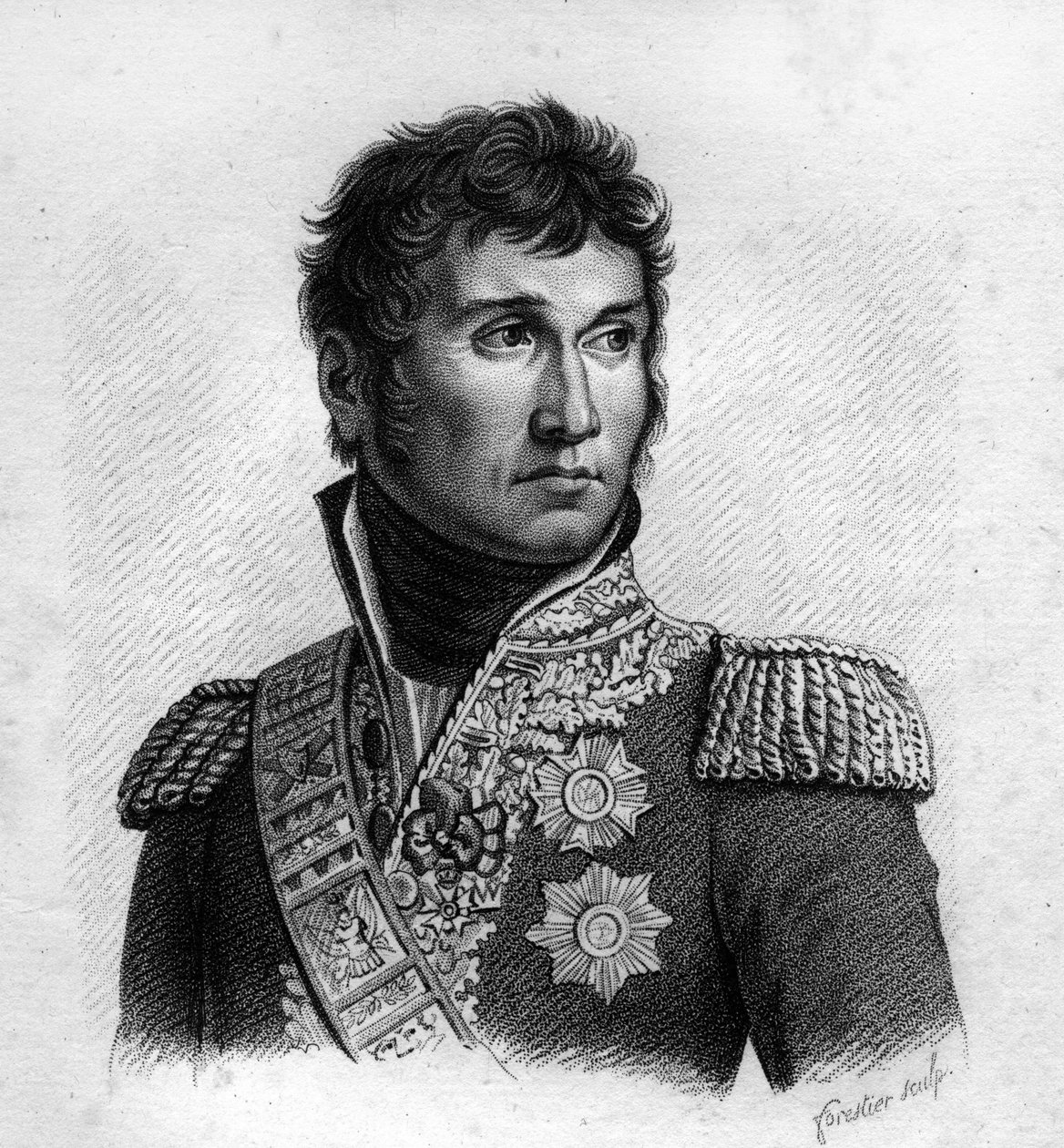 Jean Lannes (1769-1809), vévoda z Montebella, francouzský maršál v „Portrétech francouzských generálů po francouzských vítězstvích a výbojích““. Vyryl Ambroise Tardieu v roce 1818. Sbírka Stella. od Ambroise Tardieu