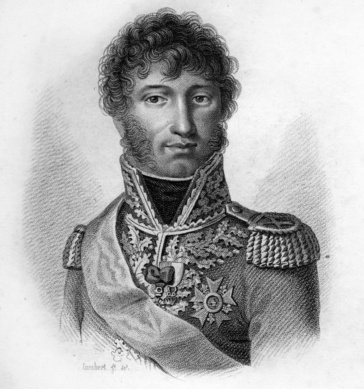 Joachim Murat (1767 - 1815), maršál Francie, neapolský král v „Portrétech francouzských generálů po vítězstvích a výbojích Francouzů““ Vyryl Ambroise Tardieu v roce 1818. Sbírka Stella. od Ambroise Tardieu
