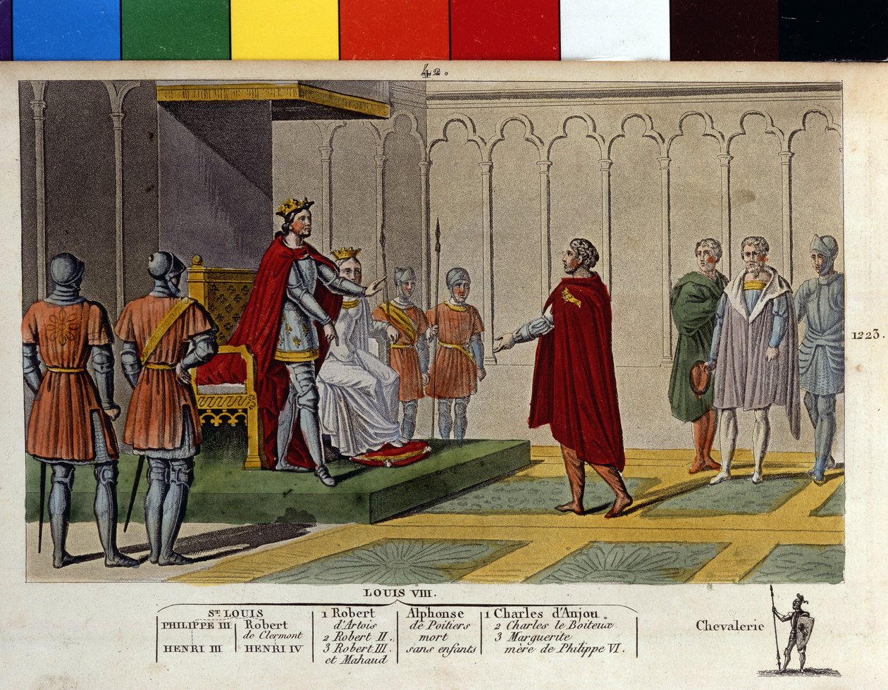 Ludvík VIII. říká: „Lev“ (1187 - 1226), dynastie Kapetovců, odpovídá s hrdostí a rozhodností vyslanci krále Jindřicha III. Ve skutečnosti vedl válku proti Jindřichu III., který se odmítl zúčastnit jeho vysvěcení, jako vévoda z Guyany.- Navrhl a vyryl od Ambroise Tardieu