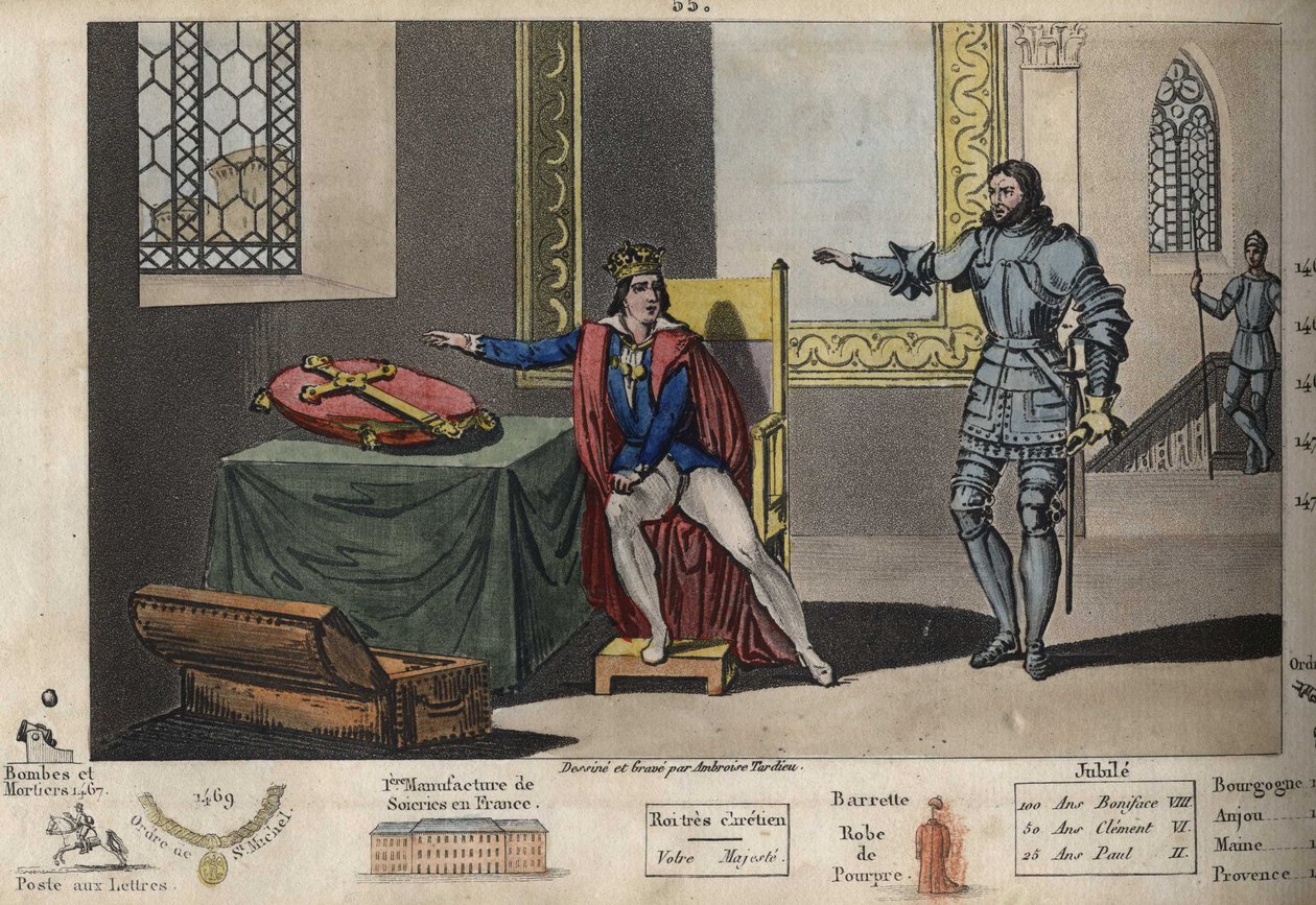 Ludvík XI. (1423-1483) je vězněn v Peronne a ze svého bytu může vidět věž, kde po 6 letech zajetí zemřel Karel III. Svobodu znovu získal až poté, co na kříži Karla Velikého přísahal, že bude věrný smlouvě, která od Ambroise Tardieu