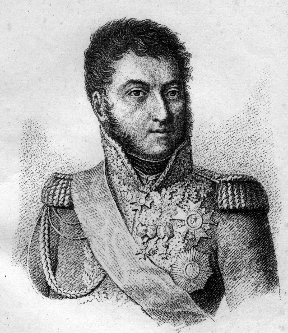 maršál Suchet. Louis Gabriel (Louis-Gabriel) Suchet (1770-1826), vévoda z Albufera Maréchal z Francie. v “Portréty francouzských generálů po vítězstvích a výbojích Francouzů””. Vyryl Ambroise Tardieu v roce 1818. Sbírka Stella. od Ambroise Tardieu