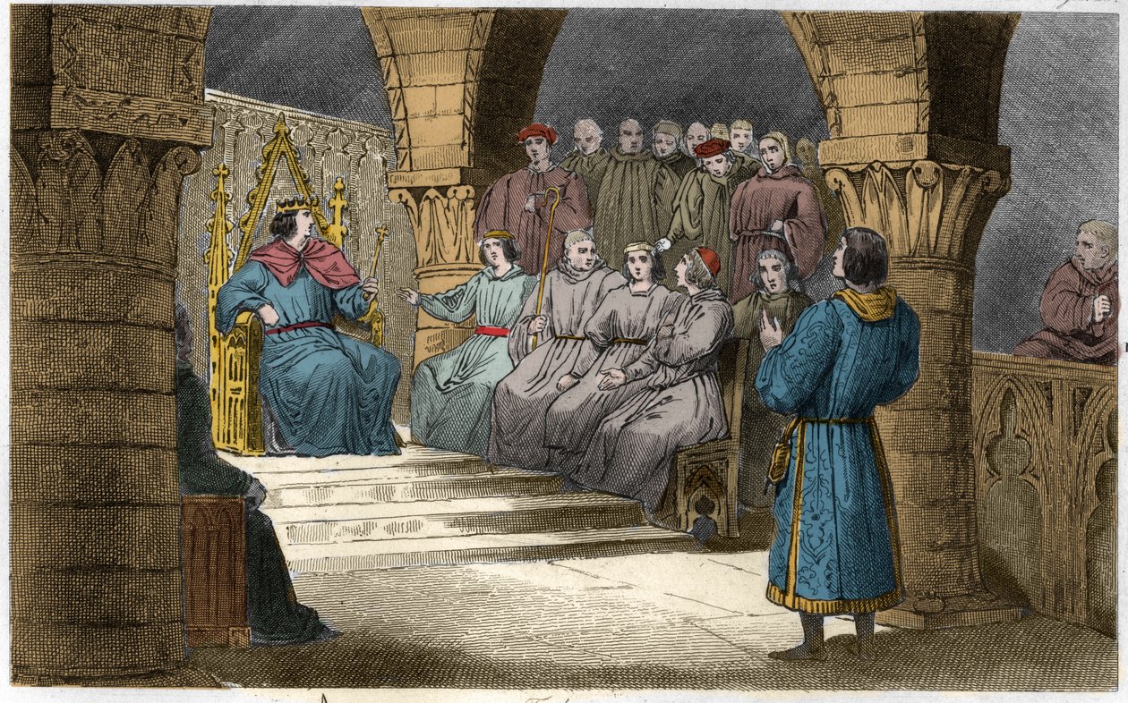 Philip V (1294-1322) Vysoký a Generální státy odmítají nároky Jeanne II (Salicův zákon) - Philippe V dit „“Le Long““ (1294-1322) – The States-Generaux, svolaný do Louvru, prohlásil Filipa V. králem a vyloučil z koruny jeho neteř Jeann od Ambroise Tardieu