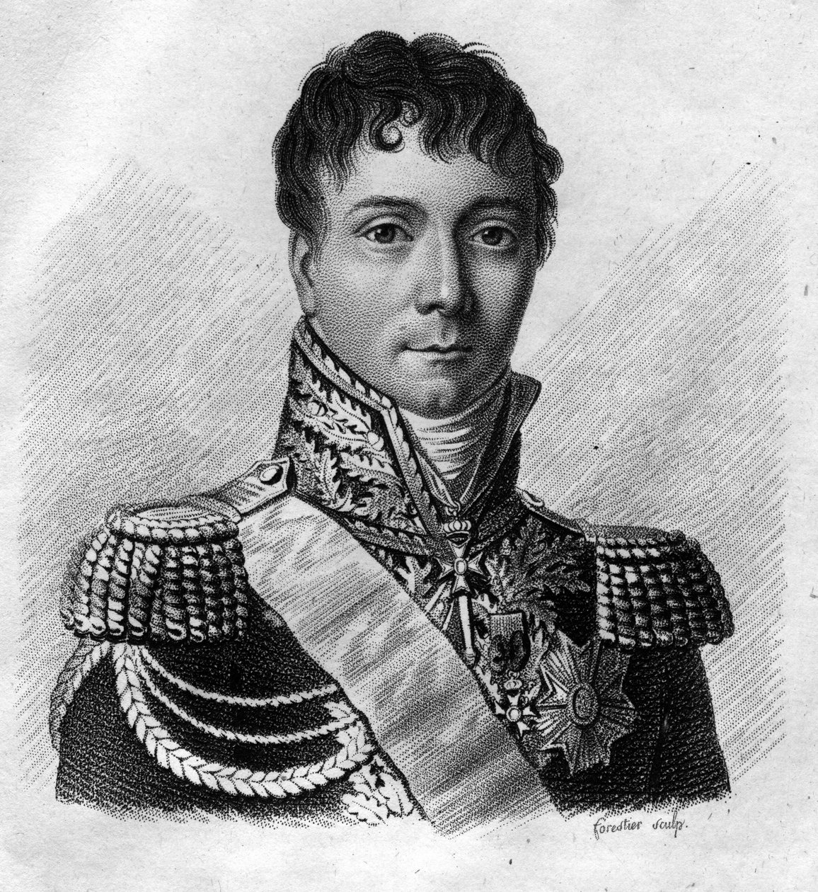 Portrét Charlese Etienna Gudina de la Sablonniere (1768 -1812) generál francais. V „“ Portréty francouzských generálů po vítězstvích a výbojích Francouzů““. Hrob od Ambroise Tardieu v roce 1818. Sbírka Stella. od Ambroise Tardieu
