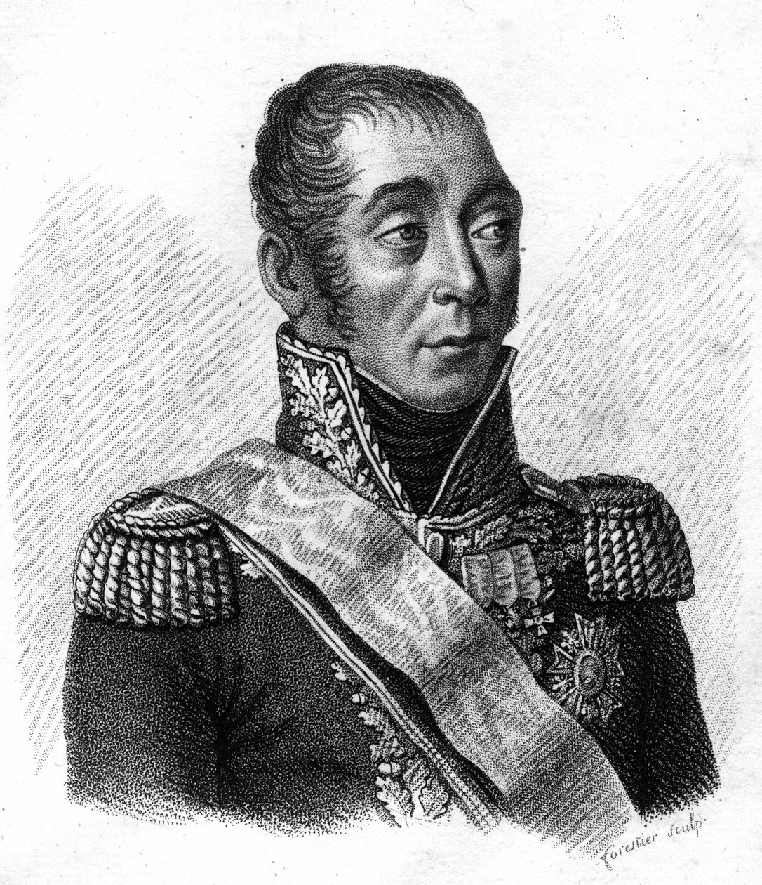 Portrét Emmanuela, markýze de Grouchy, maršála Francie (1766-1847) - v „Portrétech francouzských generálů po vítězstvích a výbojích Francouzů““. Hrob od Ambroise Tardieu v roce 1818. Sbírka Stella. od Ambroise Tardieu