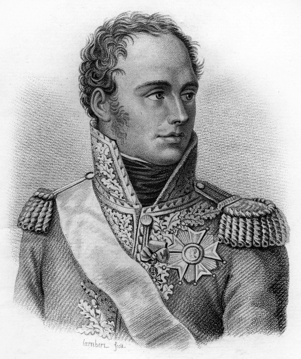 Portrét Eugena Rose de Beauharnais, známého jako princ Eugene (1781-1824), místokrál Itálie - v „Portrétech francouzských generálů po vítězstvích a výbojích Francouzů““. Vyryl Ambroise Tardieu v roce 1818. Sbírka Stella. od Ambroise Tardieu
