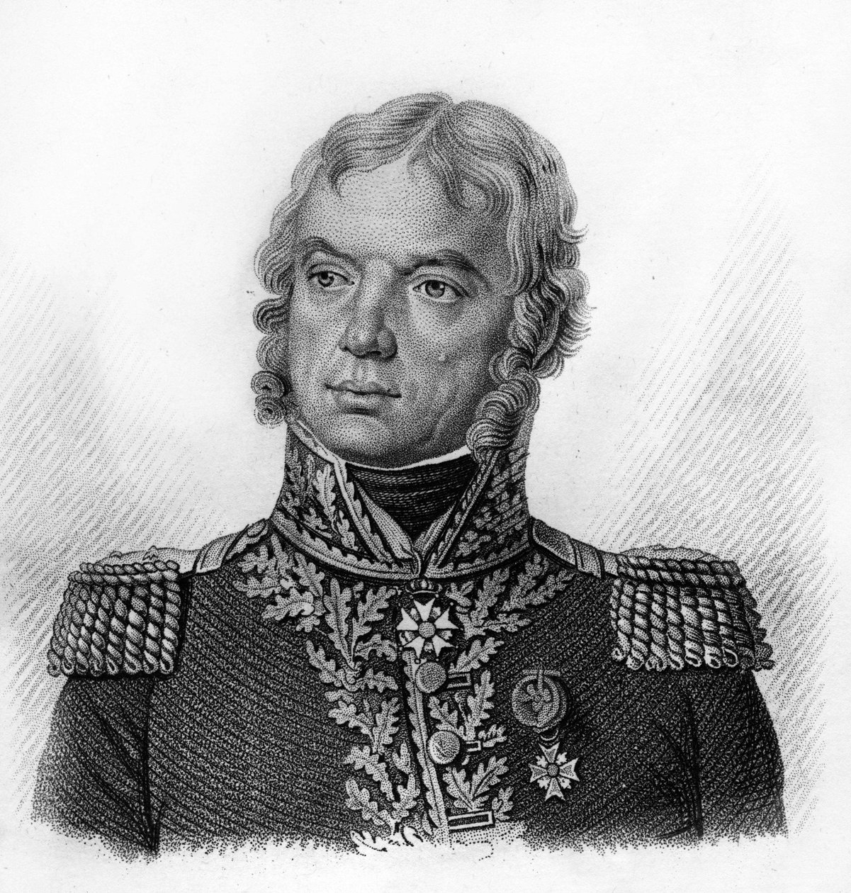 Portrét Francoise Etienna Damase, francouzského generála (1764-1828) - v ""Portréty francouzských generálů po vítězstvích a výbojích Francouzů"". Hrob od Ambroise Tardieu v roce 1818. Sbírka Stella. od Ambroise Tardieu