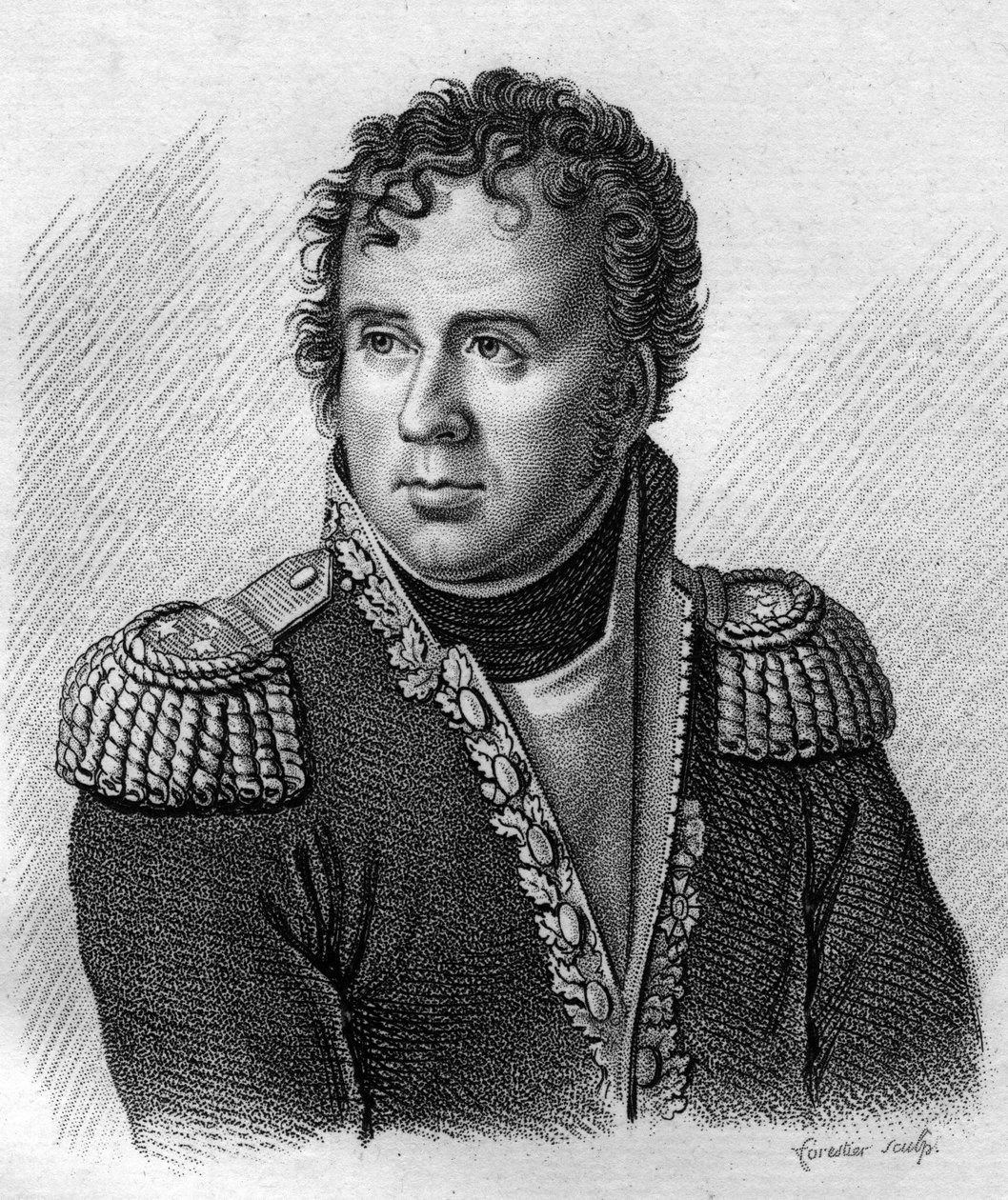 Portrét Josepha Secret Pascala Vallongue, brigádního generála (1763-1806) - v „Portrétech francouzských generálů po vítězstvích a výbojích Francouzů““. Hrob od Ambroise Tardieu v roce 1818. Sbírka Stella. od Ambroise Tardieu