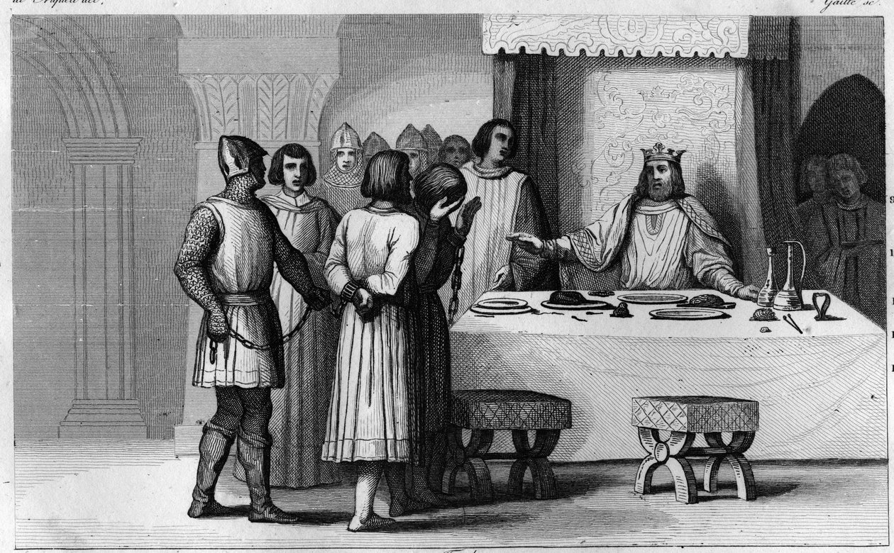 Robert II., zbožný (asi 970-1031) propouští spiklence - Robert II. dit „Zbožný““ (asi 972-1031), dynastie Kapetovců - Věděl, že 2 spiklenci byli odsouzeni k smrti, učinil z nich komunikátory, zacházet krásně a pak renderovat do svobody - Ing od Ambroise Tardieu