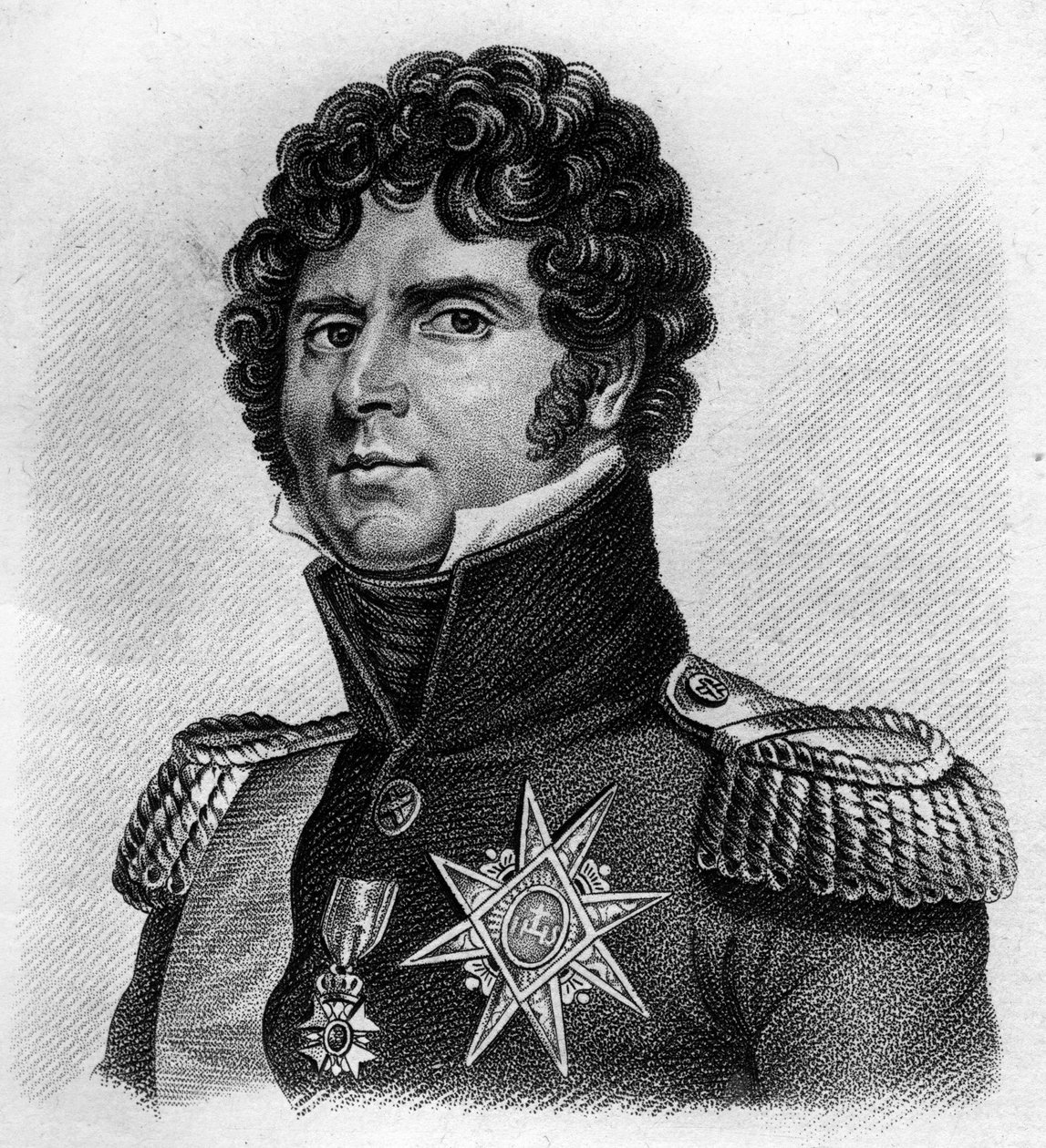 portrét Charles Jean - Baptiste Bernadotte (1763-1844), maršál Francie, švédský a norský král Karel XIV. In “Portréty francouzských generálů””. Vyryl Ambroise Tardieu v roce 1818. Sbírka Stella od Ambroise Tardieu