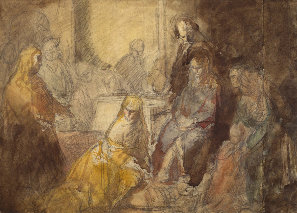 Marie Magdalena pomazává Kristovy nohy (tužka a akvarel) od Ambrose McEvoy