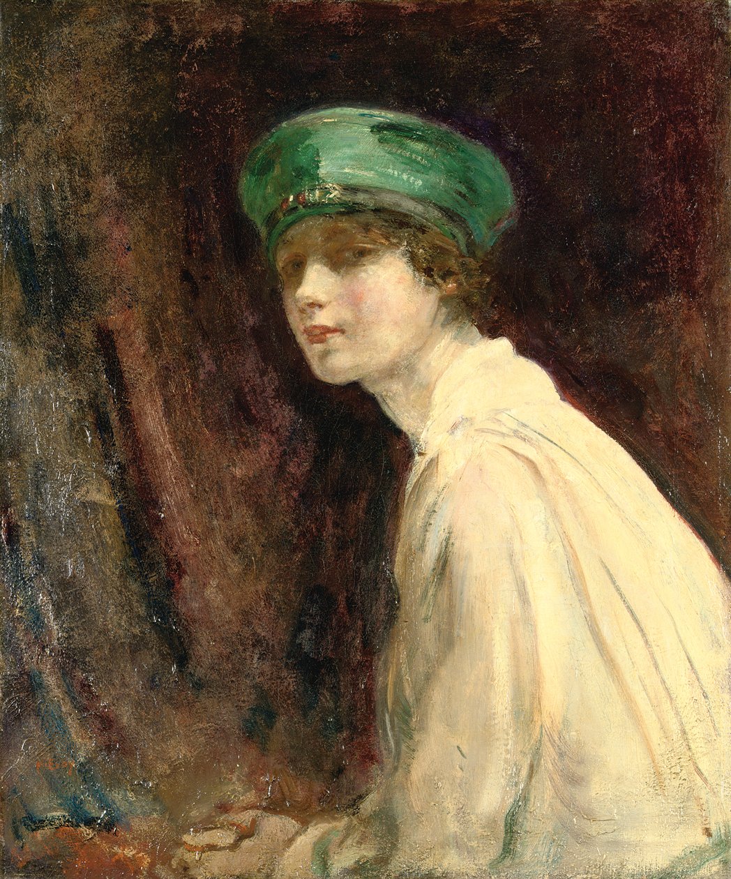 "Zelený klobouk", portrét paní Claude Johnson, 1918 od Ambrose McEvoy