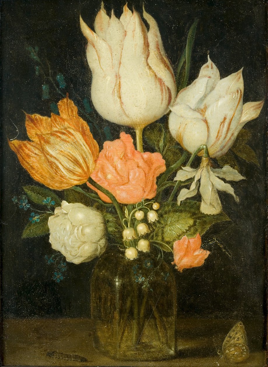 Květiny v hranaté skleněné váze od Ambrosius the Elder Bosschaert