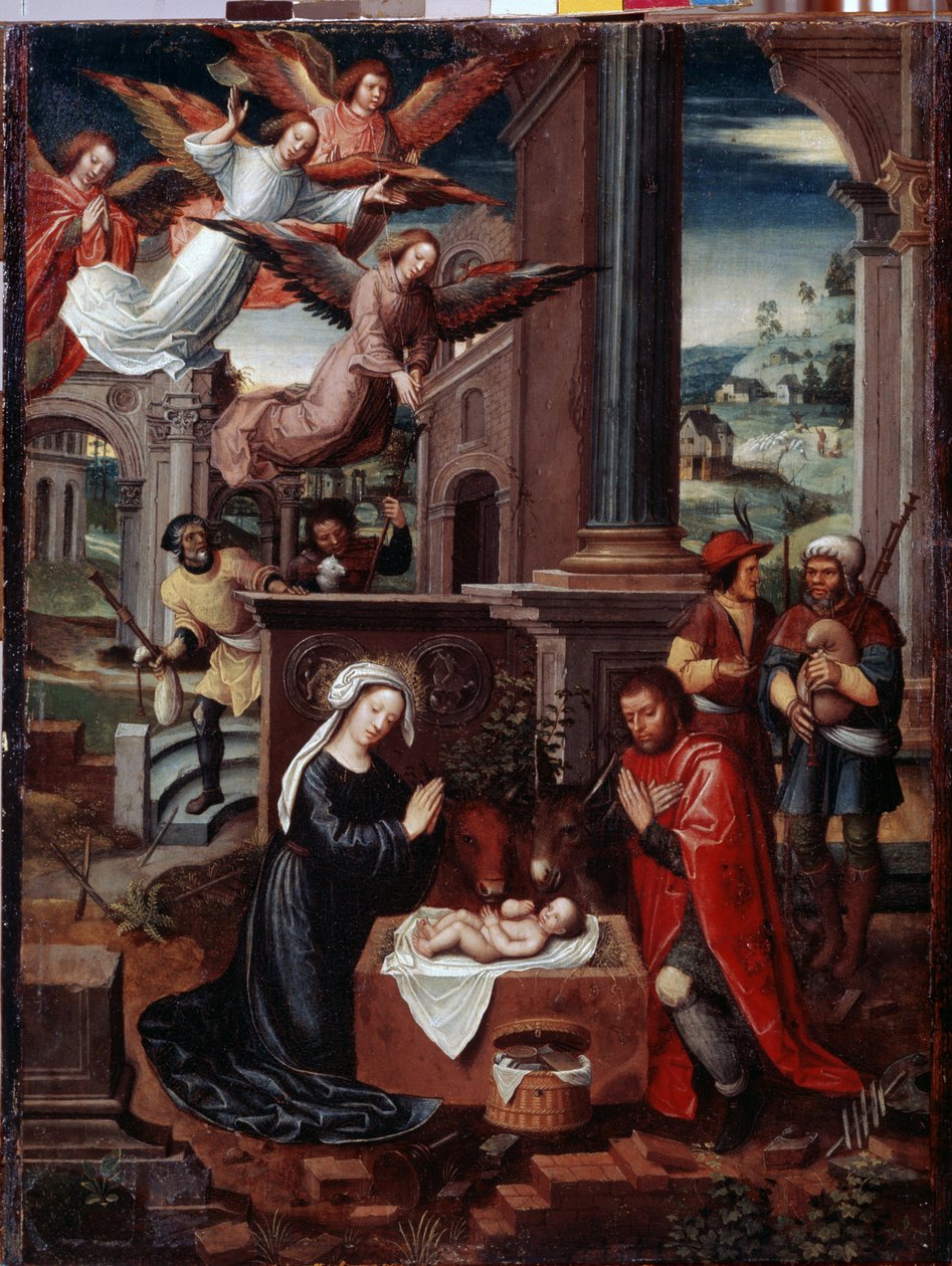 Obraz "Narození Páně"" od Ambrosia Bensona (1495-1550) Ermitáž ze 16. století, Petrohrad od Ambrosius Benson