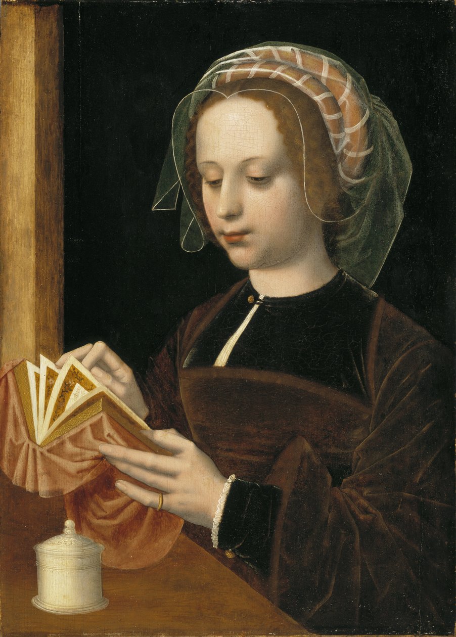 Marie Madeleine lisant - Mary Magdalene Reading, Benson, Ambrosius (1495-1550). Olej na dřevě. Rozměr: 49 x 35 cm. Národní muzeum Stockholm od Ambrosius Benson