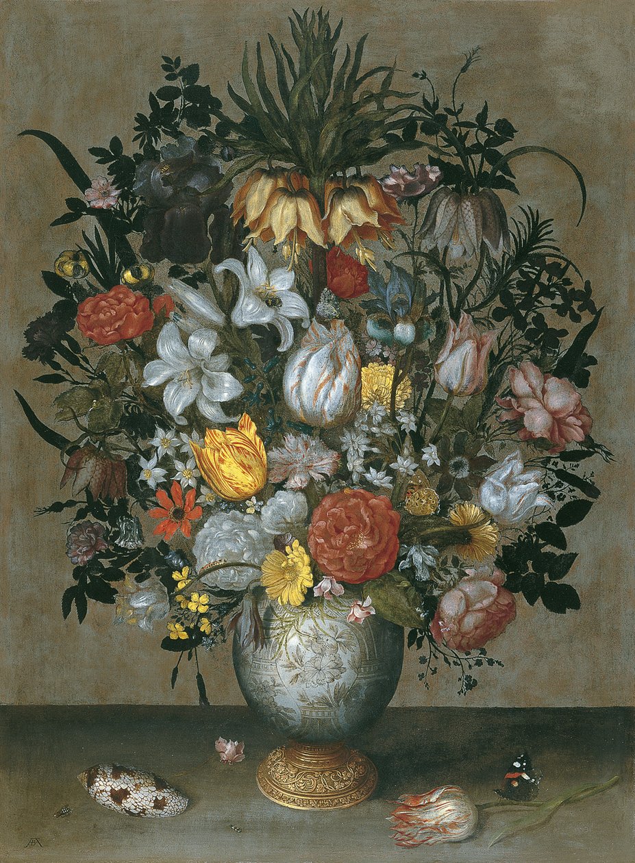 Čínská váza s květinami, mušlemi a hmyzem od Ambrosius Bosschaert the Elder