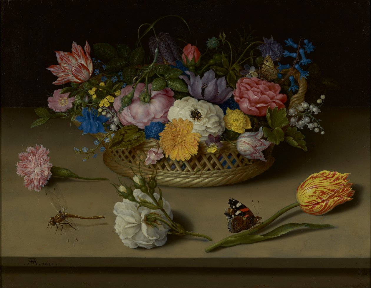 Zátiší květin, vážka a červený admirál od Ambrosius the Elder Bosschaert