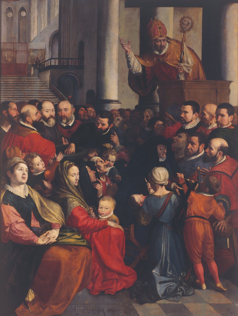 Svatý Eligius káže v Antverpách (olej na desce) od Ambrosius the Elder Francken or Franck