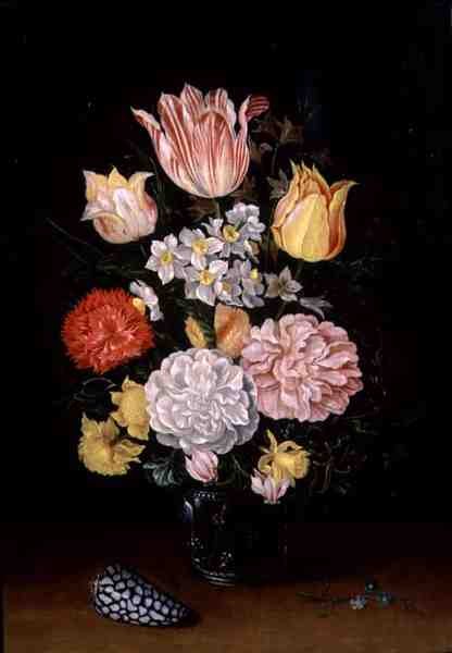 Zátiší květin se skořápkou (olej na desce) od Ambrosius the Younger Bosschaert