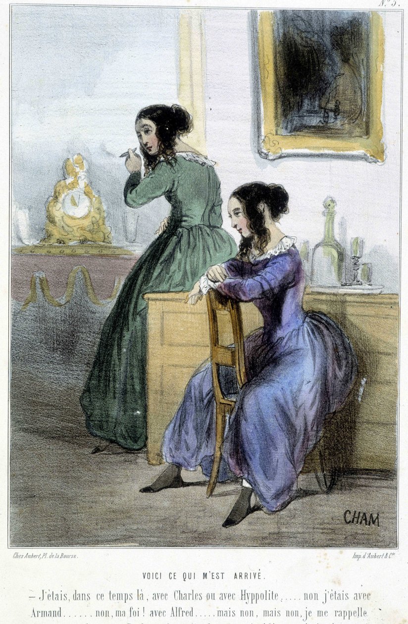 Zde je to, co se mi stalo (konverzace ženských volages) – v „“Maleines““ od Chama, v.1870-1880 od Amédée de Noé