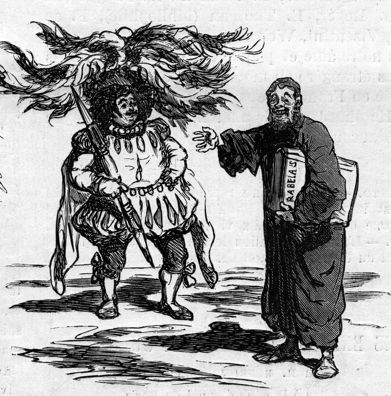 Radost z Rabelais vidět Gustava Dorea se plně ztotožňuje s muži jeho psaní. Karikatura Cham. Rytina v „“ Le Monde Illustré““ č. 821 ze 4. ledna od Amédée de Noé