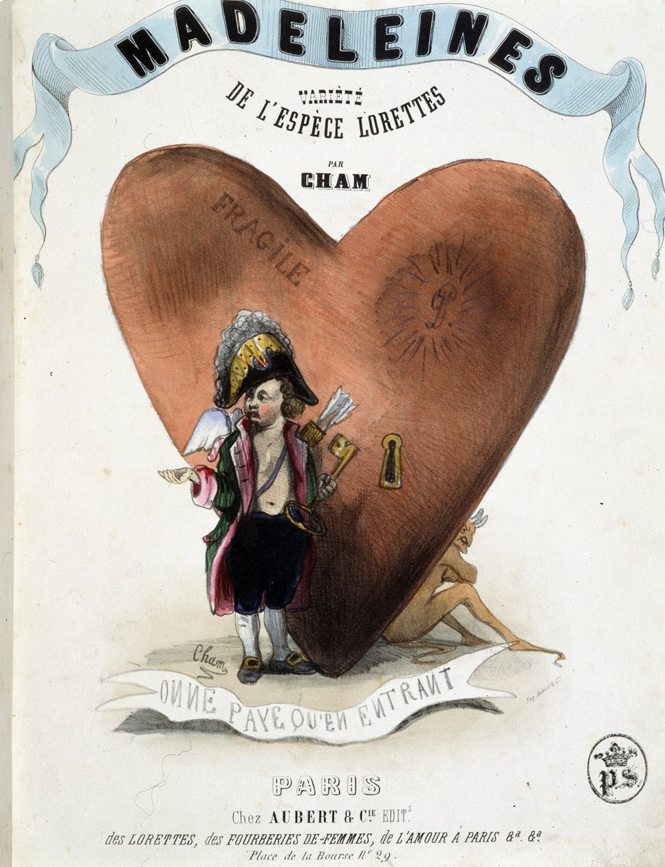 Platí se pouze při vstupu (karikatura Amora (Eros) před srdcem skrývajícím ďábla) – v „“ Madeleines““ od Chama, v.1870-1880 od Amédée de Noé