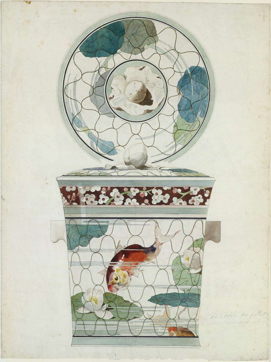 Design pro zakryté jídlo v servisu Filet Fish Net Ware..., 1875-85. od Amédée de Caranza.